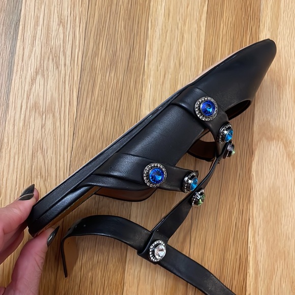 Kurt Geiger London Black Leather Rainbow Jewel Crystal Party Sandals - Picture 5 of 7